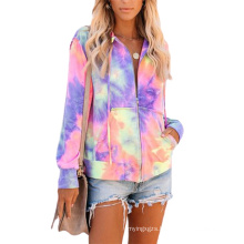 Hot style cross-border women's wear 2021 spring and autumn new tie-dye print hooded long-sleeve  hoodie